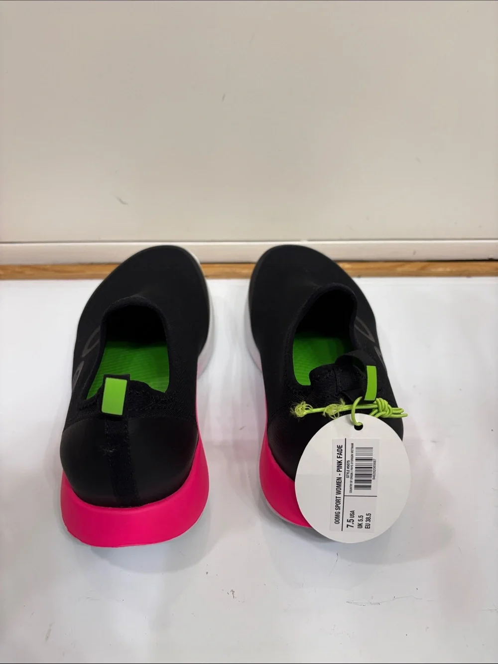 NWT OOFOS Black Slip-On Sneakers with Pink and Lime Accents - Picture 5 of 11
